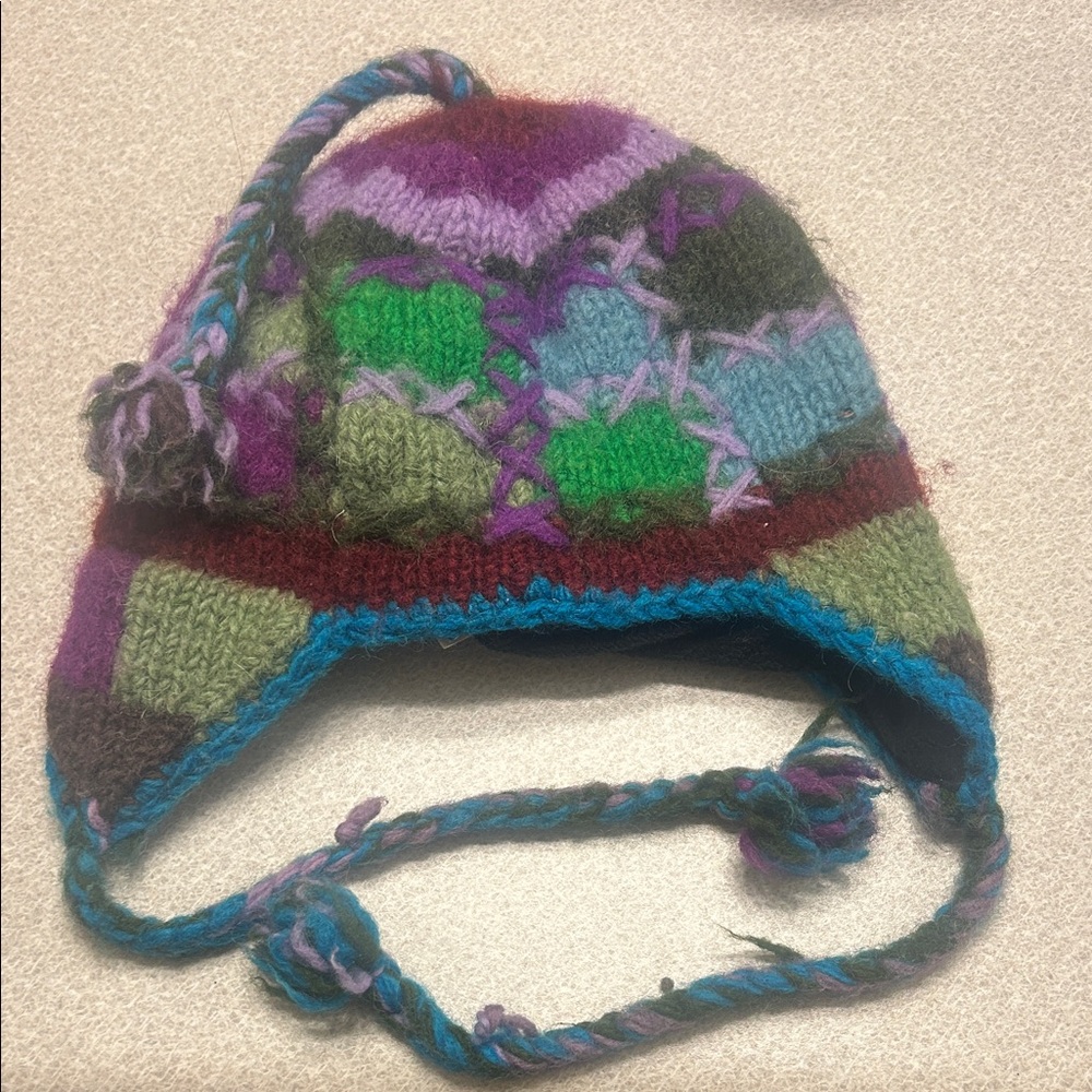 Nepal wool winter hat, patchwork